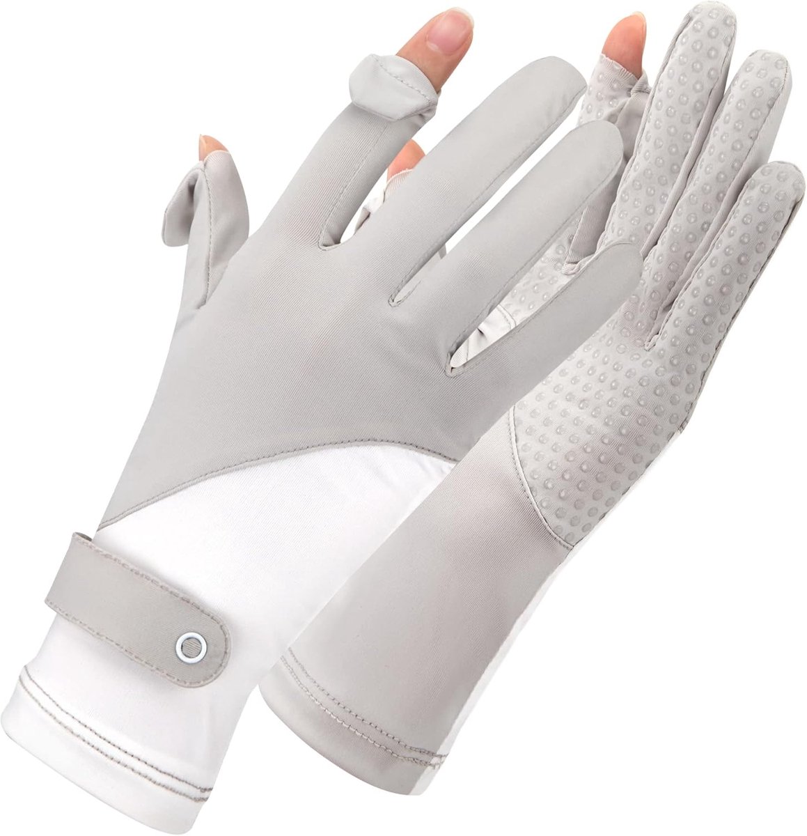 UV Zonbescherming Handschoenen - Volledige Vinger - Touchscreen - Antislip - Zomer - Dunne Handschoenen voor Buiten Activiteiten - Autorijden - Golf - Vissen - 1 Paar (Grijs Wit)