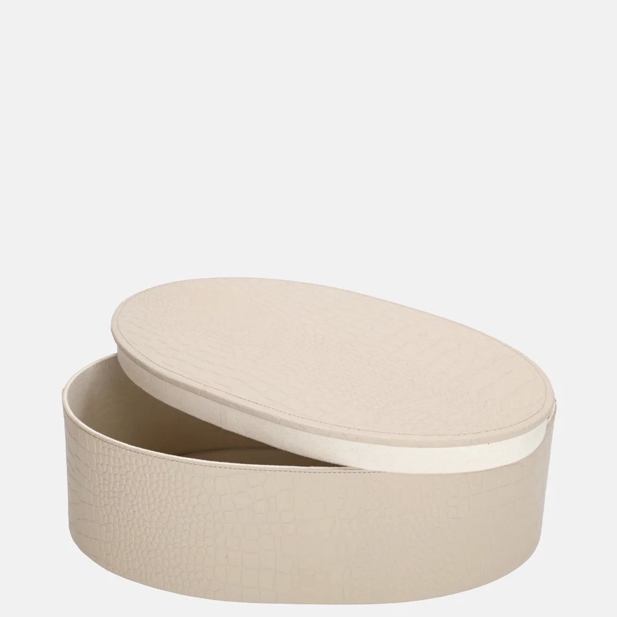 Chamada Fleur leren opbergbox ovaal croco large beige