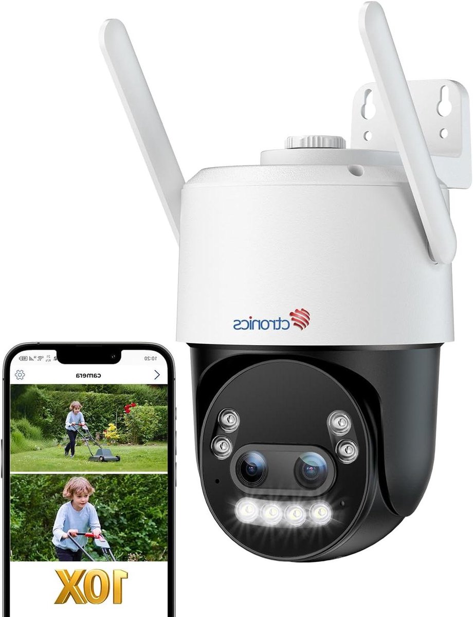 Ctronics 4K 10X Zoom Hybride Caméra Surveillance WiFi Extérieure Suivi Auto Zoom, Caméras de Surveillance Détection Humain/Véhicule/Animaux Vision Nocturne WiFi 2,4/5 GHz, PC/FTP/NAS/Cloud/TF, Métal