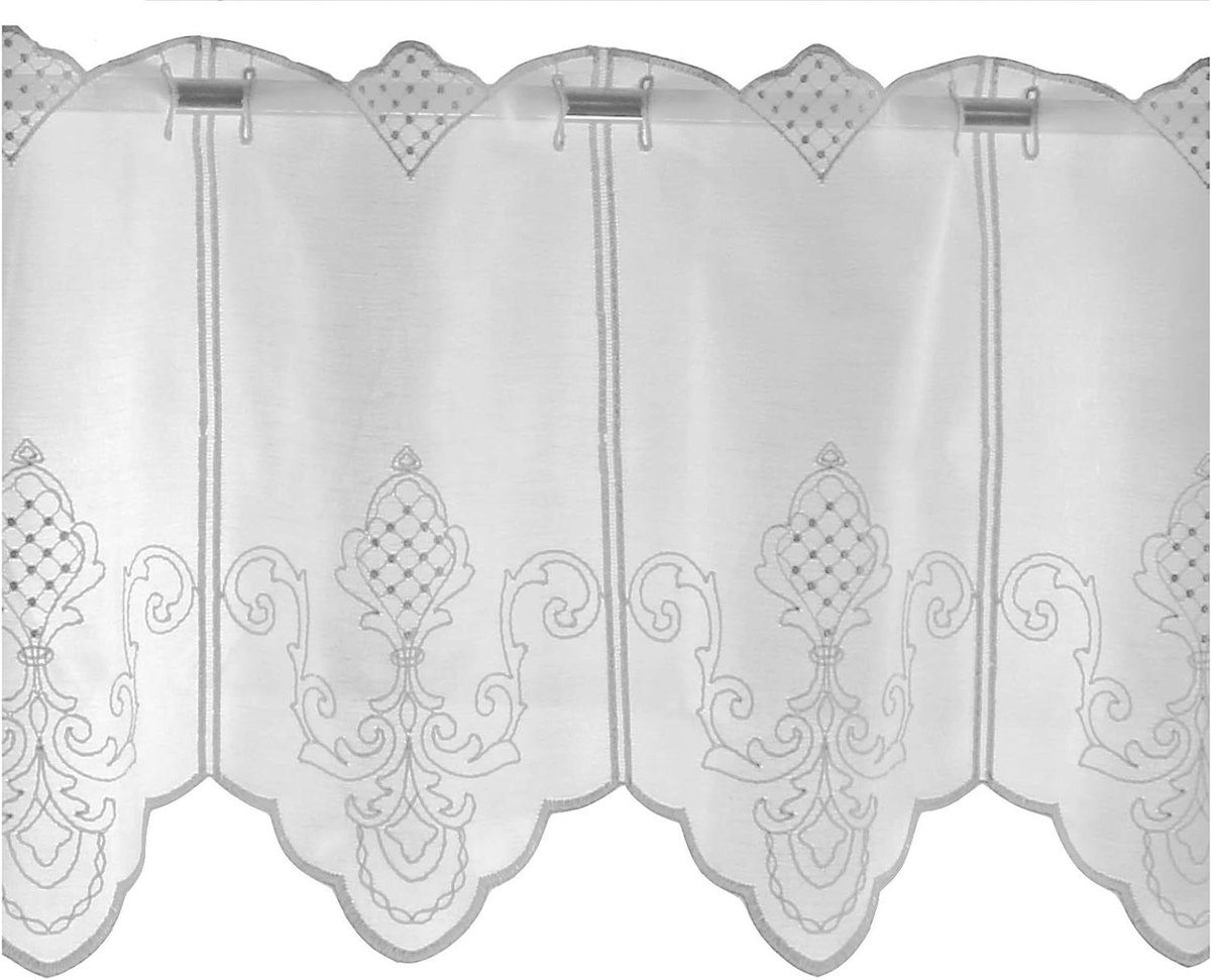 Vitrage op maat - Bistrogordijn geborduurd - Keukenraam decoreren - Barok ornament gebordu
