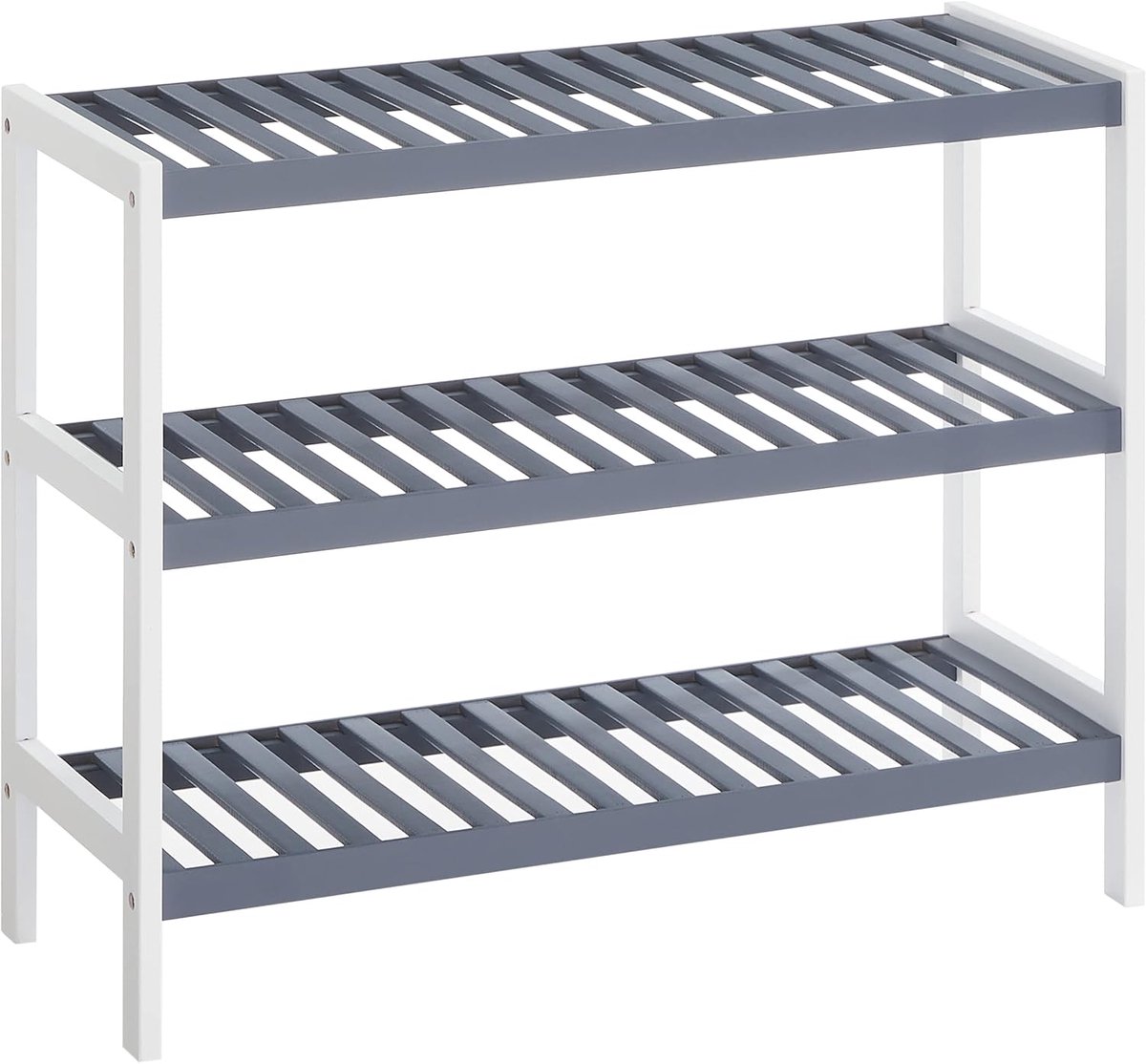 Furnstar Schoenenrek – 3 Laags Bamboe Schoenenrek – 70 x 26 x 55 cm – Voor Entree, Badkamer & Woonkamer – Wit & Grijs