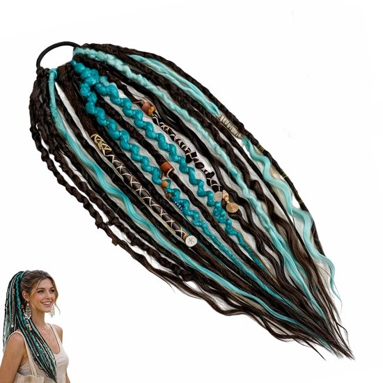 Foto: Haarextensies elastische dreadlock paardenstaartextensie 56 cm boho dreadlock haarextensie met kralen natuurlijke handgevlochten paardenstaart haarextensie voor cosplay a cyslmuk 