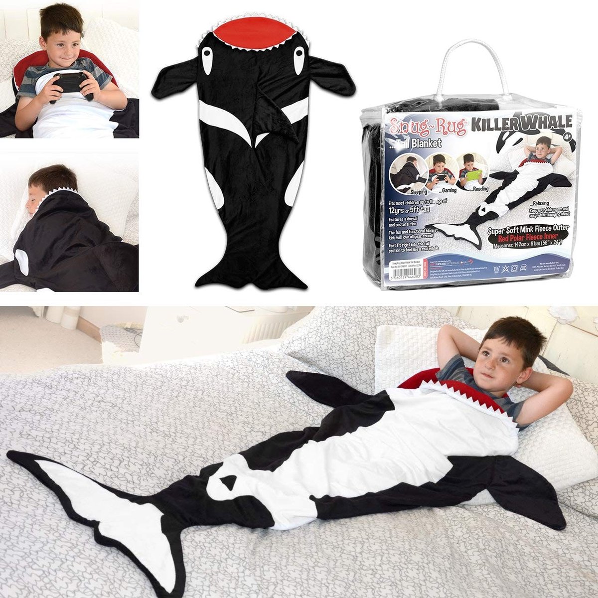 aladdien - Snug Rug - Dierenthema - Superzacht en functioneel - Zwart/Wit - Reisdeken - Ideaal voor kinderen - 1,5 meter groot