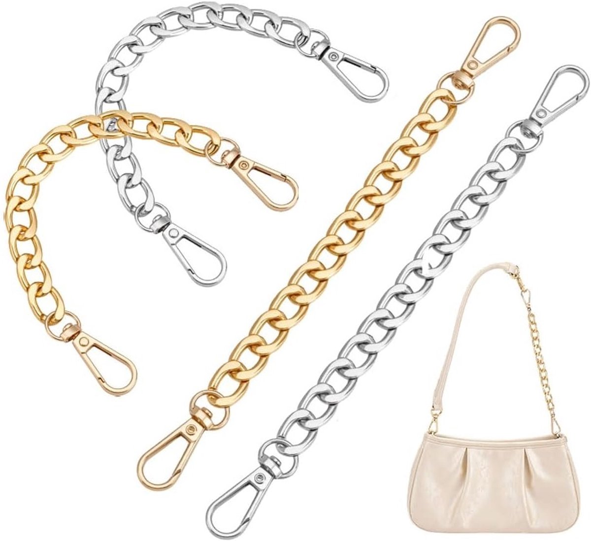 4 Stuks Handtas Verlengketting in Zilver en Goud - Korte Vervangingsketting van 20-21.8 cm voor Handtassen en Schouderbanden