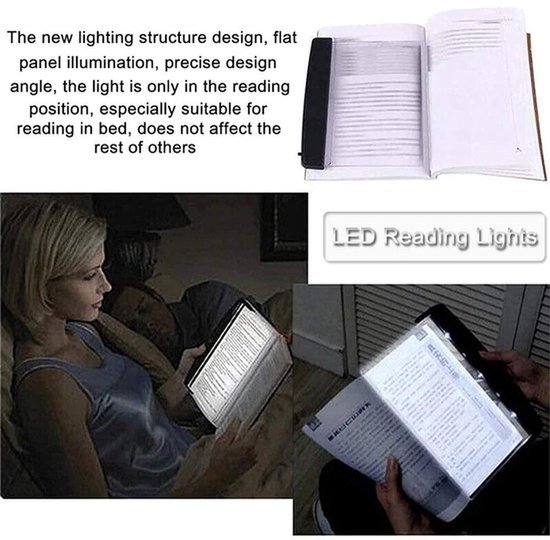 Leeslampje LED - Oogvriendelijk Draadloos Dun Boekenlampje - Vlakke Plank voor Nachtlezen - Zelfstandig Boeklezen - Zwart — afbeelding 5