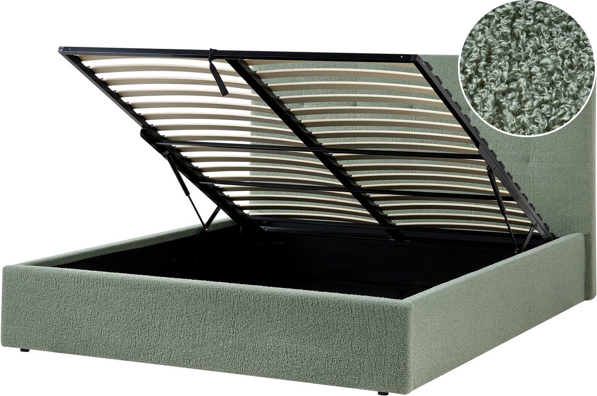 Beliani LORIENT - Bed met opbergruimte - Groen - 160 x 200 cm - Bouclé