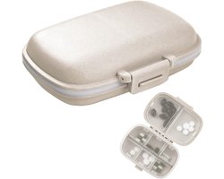 Pillendoos - pillendoosje klein – Luchtdichte pillenorganizer – Draagbare pillendoos – Pillendoos met 8 vakken – Past in tassen en handtassen – Kunststof – Beige