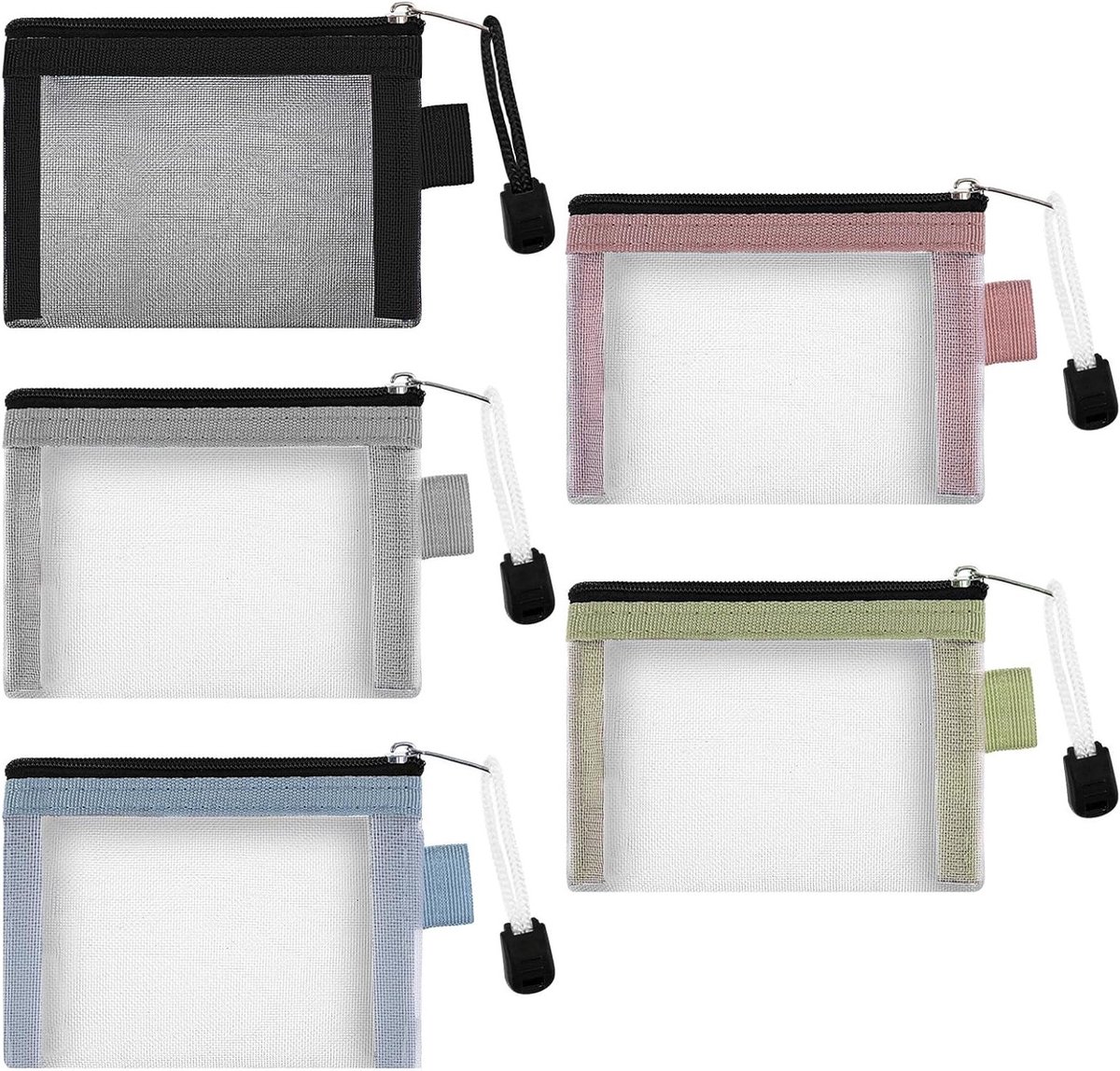 5-Pack Mesh Zipper Pouch - Mini Reistasje voor Toilettas, Make-up en Sieraden Organizer voor Vrouwen met Ruimte voor Lippenstift, Oordopjes en Creditcards
