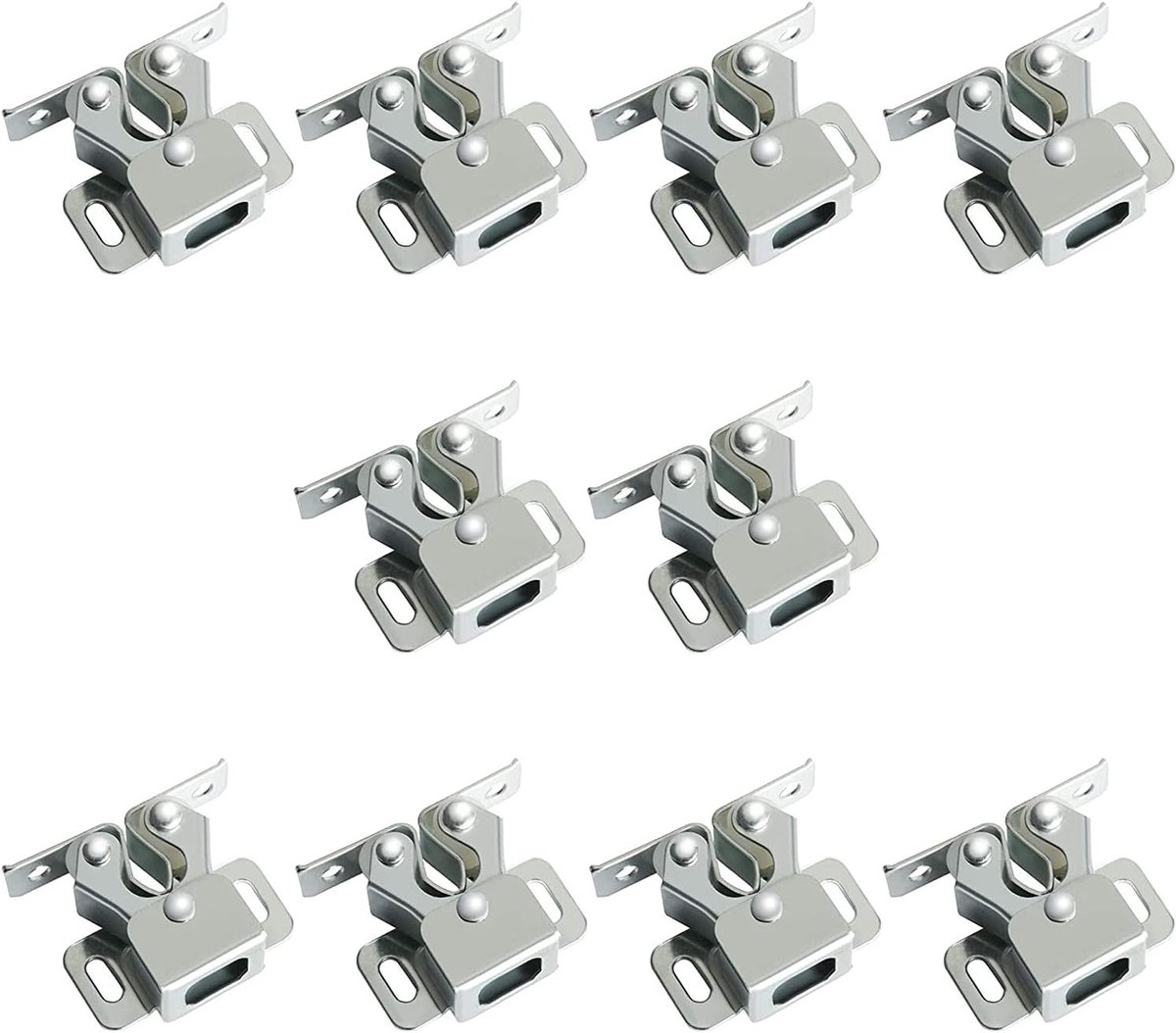 10 Stuks Dubbele Roller Deursluiters voor Kasten - Veiligheidssluitingen voor Kastdeuren, Wit Zink, Ideaal voor Keuken en Badkamer