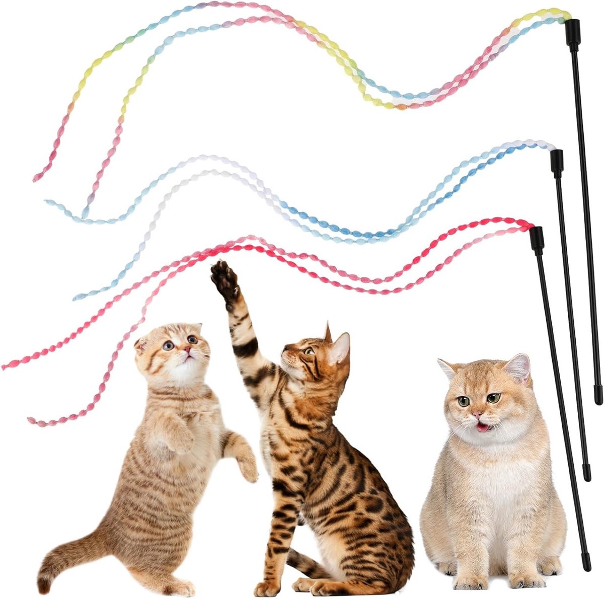 Interactieve Katten Speelgoedset met 3 Regenboog Wanden, Teaser Stokken voor Kittens en Volwassen Katten, Perfect voor Spel en Training
