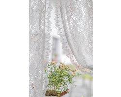 Jacquard Net Gordijnen - Vitrage Gordijnen Keuken - Woonkamer Decoratie - Bloemen Kant Patroon - 80x140 cm - Wit