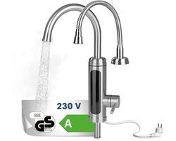 MAXXMEE Elektrische roestvrijstalen kraan met geïntegreerde doorstroomboiler | Kraan met verwarmingsspiraal en LED-temperatuurweergave | 2 verwisselbare kranen | Warm water van meer dan 60 °C zonder voorverwarming (Energieklasse A)