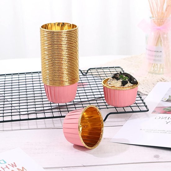 50 Stuks Aluminium Folie Cupcake Mallen, Papieren Muffin Vormen met Deksel voor Verjaardagsfeesten en Feestdagen, Ideaal voor Bakken en Decoratie — afbeelding 2