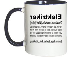 Koffiemok Definitie Elektricien - Theekop Mok - Cadeau Geven - Dubbelzijdig Bedrukt - 330 ml - Wit Blauw