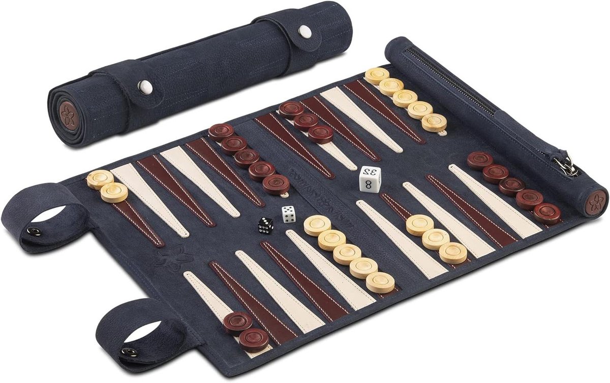 Backgammon Set - Reis Backgammon - Strategisch Spel - Handgemaakt in Europa - 38 x 28 cm - Blauw