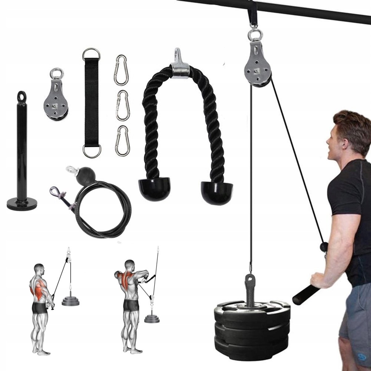 Tojato - Uitbreiding voor krachttraining - Driegatsgeluid - Inclusief koord en stang - 100 kg capaciteit