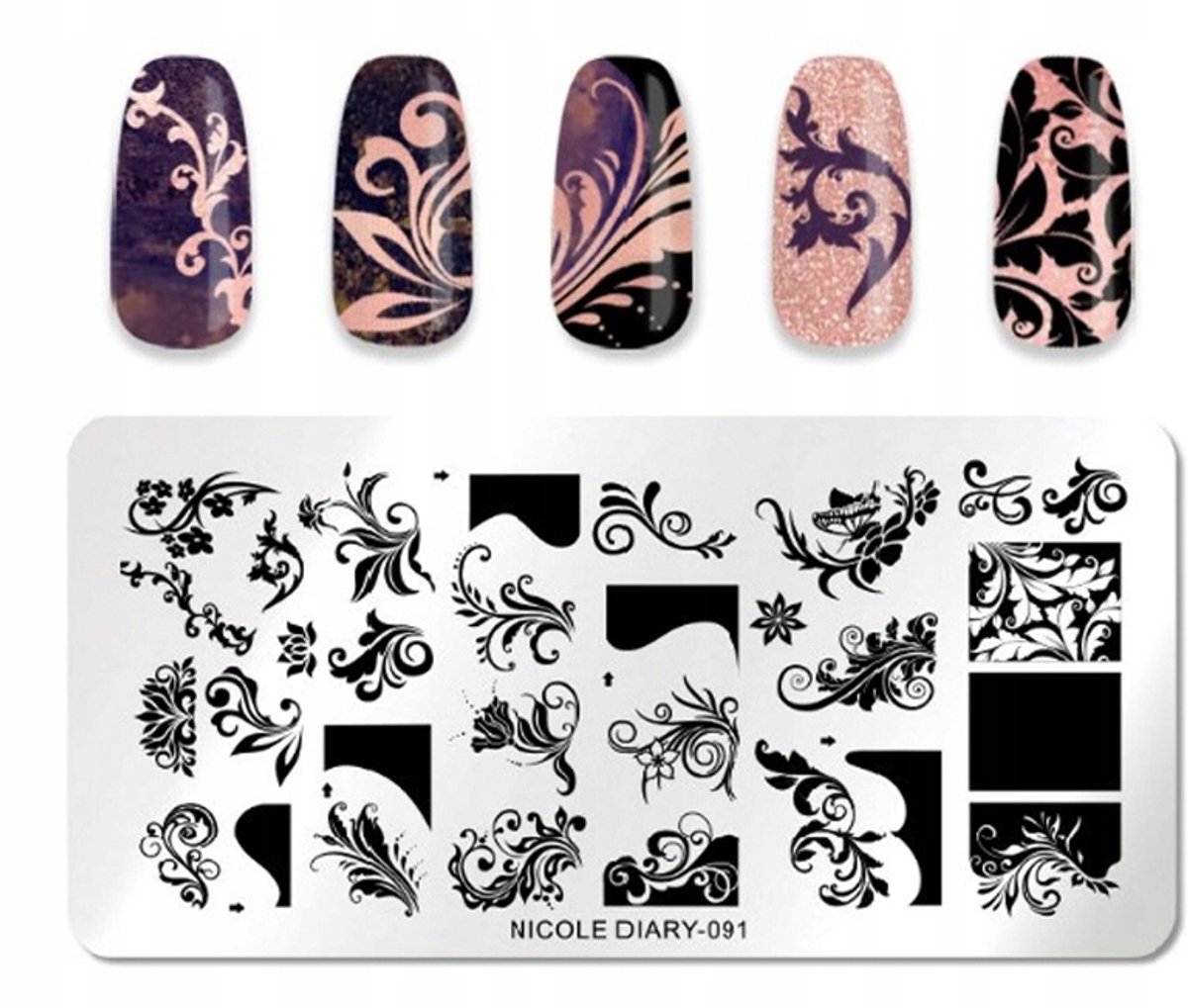 Frezarkowo Nicole Diary - Stempelplaat voor Nagels - Ornament - Kwiatki - French