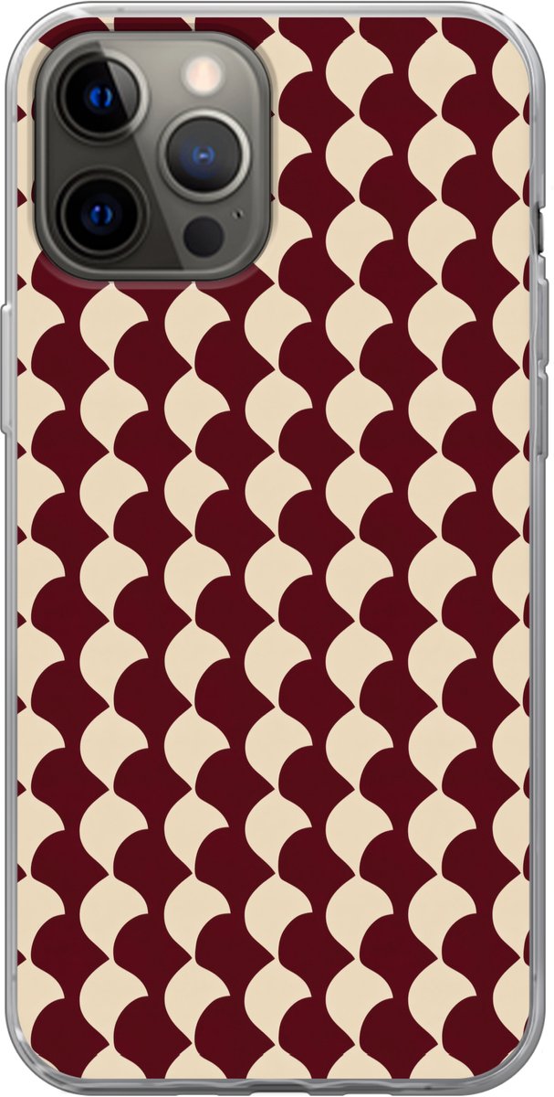 Telefoonhoesje Geschikt voor iPhone 12 Pro Max hoesje - Rood - Tegelpatroon - Crème - Siliconen Telefoonhoesje Telefoonhoesje