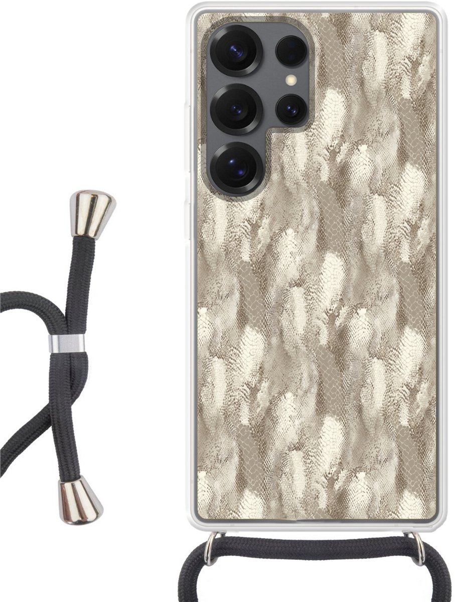Telefoonhoesje Geschikt voor Samsung Galaxy S25 Ultra - Slang - Textuur - Zand - Siliconen - Crossbody - Backcover met Koord - Telefoonhoesje met koord - Hoesje met touw Telefoonhoesje