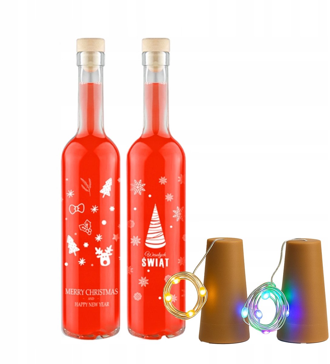 Bimberek Futura Serie - Decoratieve Fles met LED Kurk - 500ml - Kerstmotief