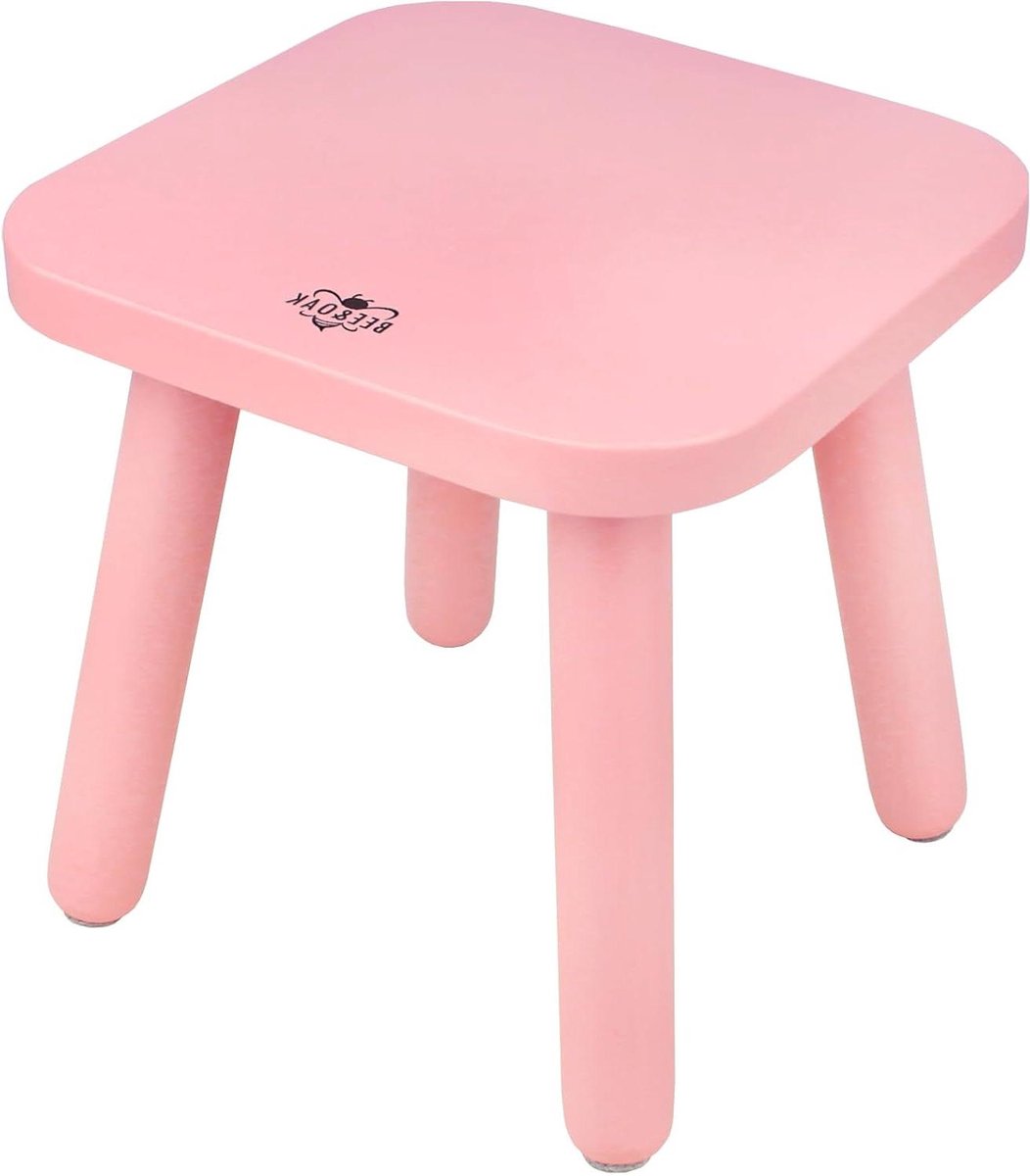 Houten Opstap Kruk - Kinderkrukje Schoenenkruk - Zelfstandig Worden - Massief Rubberhout - 23.5 cm - Roze