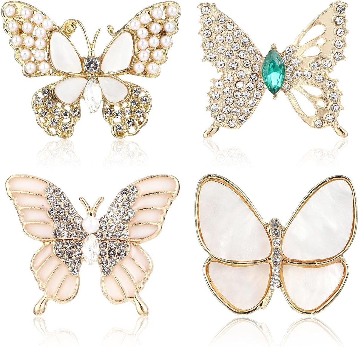 Elegante Vlinder Speldenset voor Dames met Strass en Parels, Mode Accessoires voor Sjaals en Corsages, Clip Badges en Sieraden