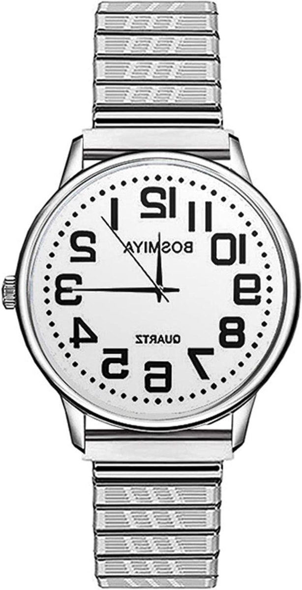 Analoge Polshorloges - Kwartshorloge Partnerhorloge - Dagelijks Gebruik - Elastische Armband - 42 cm Kastdiameter - Zilver