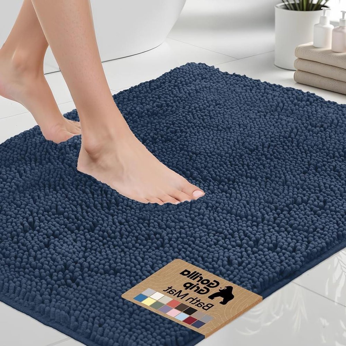 Badmat Chenille - Badkamer tapijt Shaggy tapijt - Badkamer comfort - Extra zacht absorberend - 36x24 inch - Marineblauw