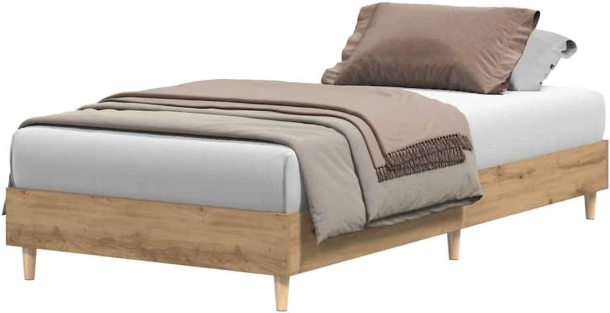 Bedframe - Eenpersoonsbed Palletbed - Goede Nachtrust - Lattenbodem Ondersteuning - 75 x 190 cm - Eikenkleurig