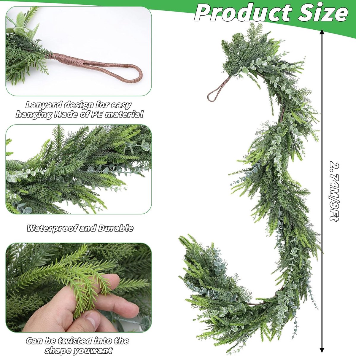 Kerstslinger - Ceder Guirlande - Kerstversiering - Handgemaakt - 274 cm - Groen – foto 4