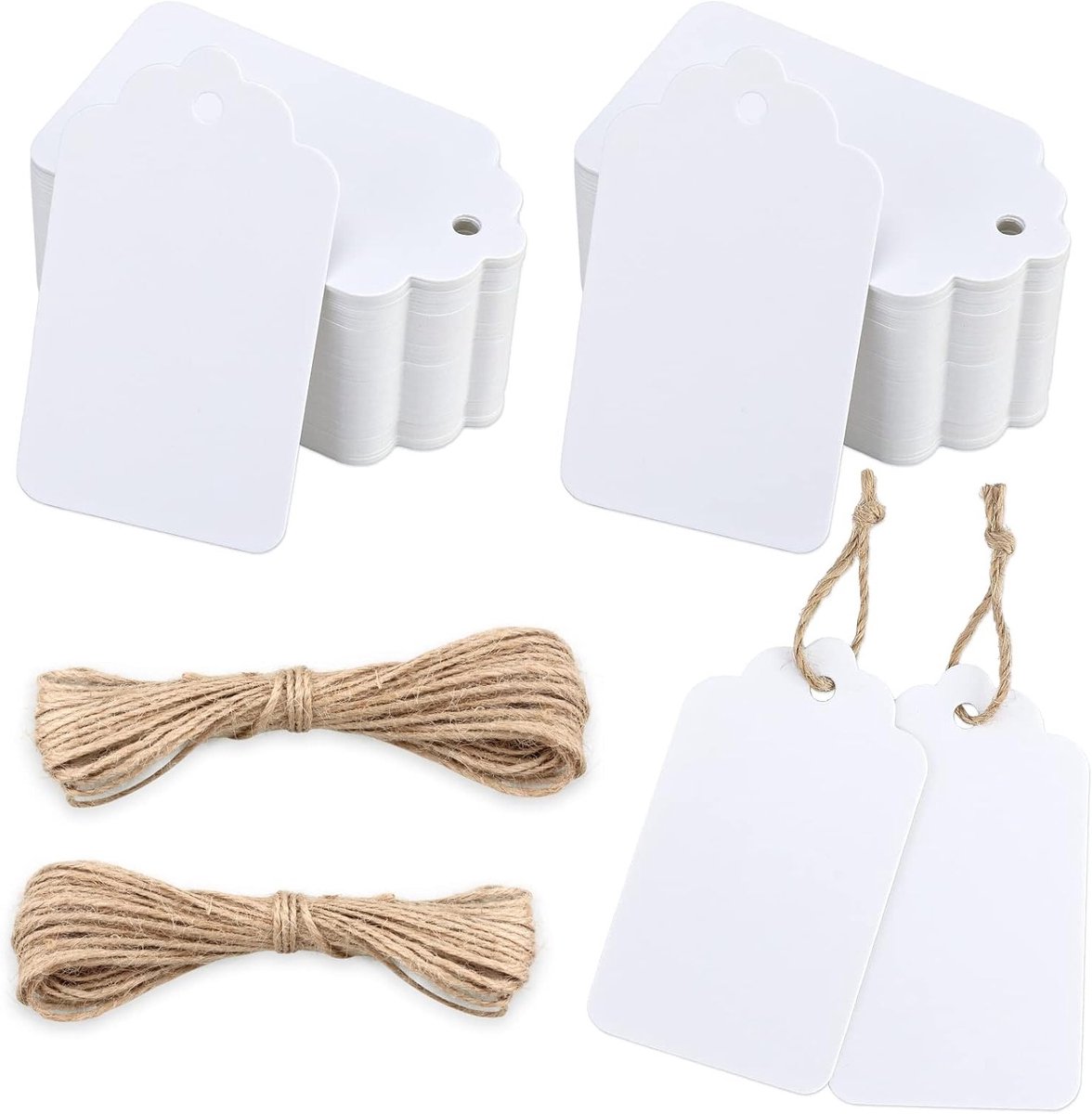 200 Pcs Kraft Paper Pendants en Cadeautags - 7 x 4 cm - Witte Labels met Jute Touw voor Ambacht en Verpakking