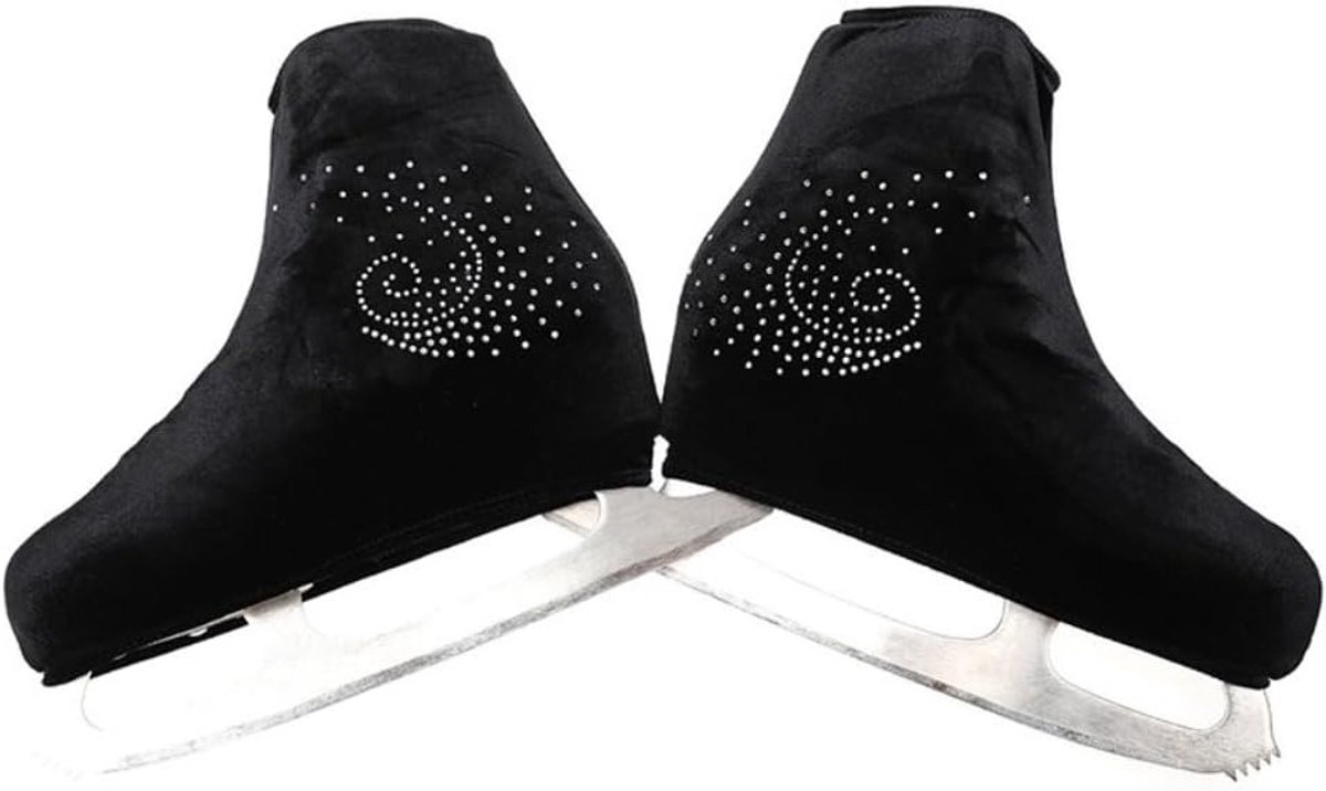 Velours Schaatsbeschermers met Strass Steentjes - Scheurvast en Elastisch voor Inline Skates en Rollerskates, Zwart, Maat S (28-32)