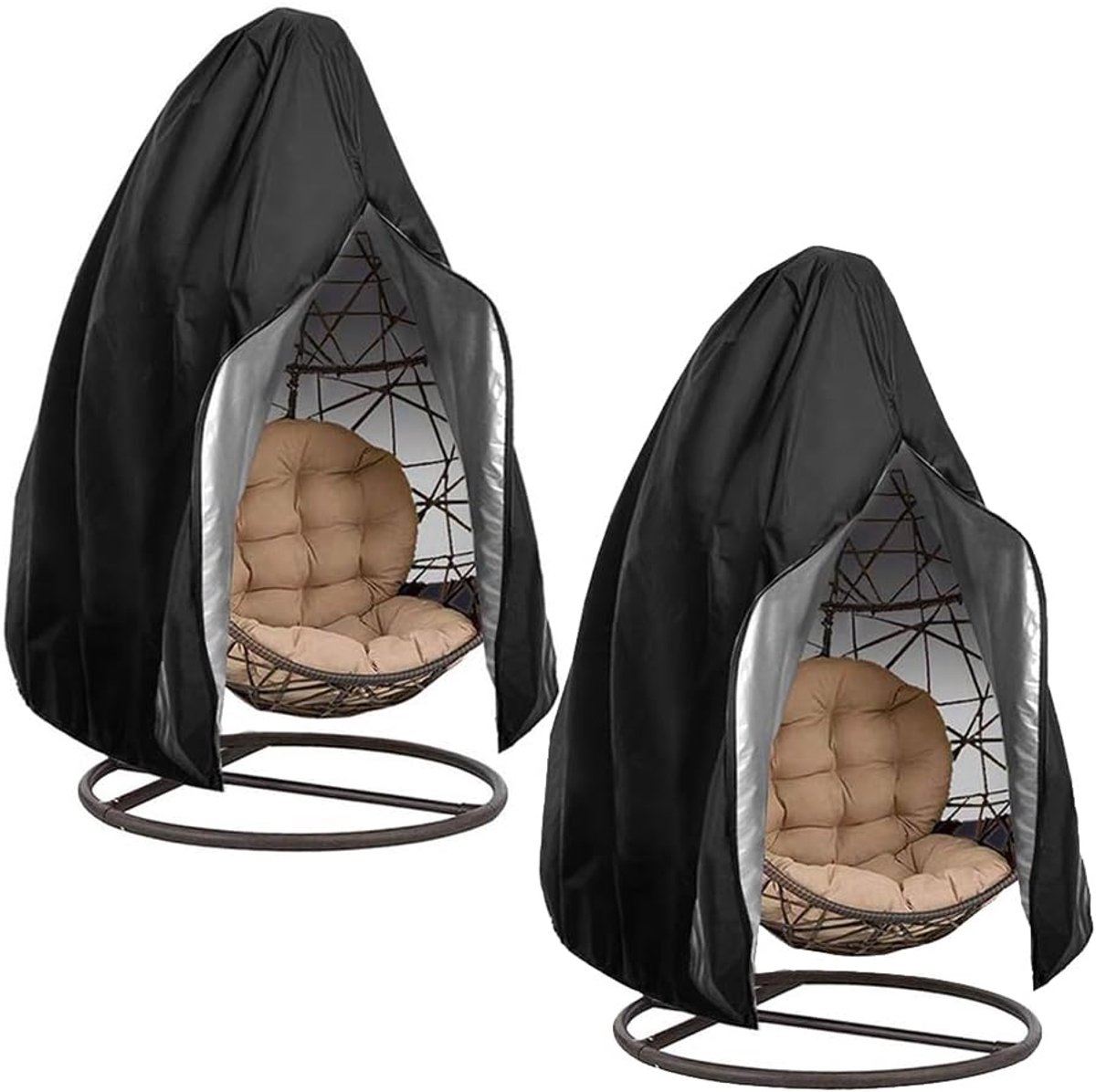 Oneay 2-Pack Beschermhoezen voor Hangstoel en Eierschommel – Waterdichte en Weerbestendige Buitenhoes met Rits – Winddichte Hoes voor Gevlochten Terrasstoelen – 115 x 190 cm Zwart