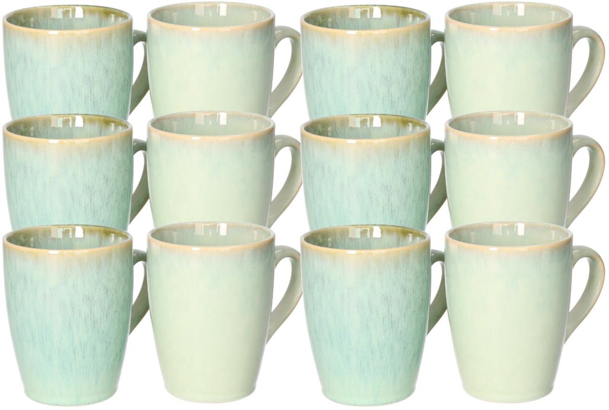 Siaki Koffiemok / theemok Faye - groen - set 12x - 340 ml - mokken - kerammiek - tas