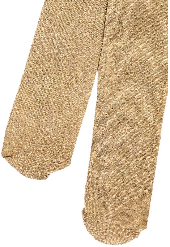 Gouden maillot met glitter. Detail van de pijpen en voeten.
