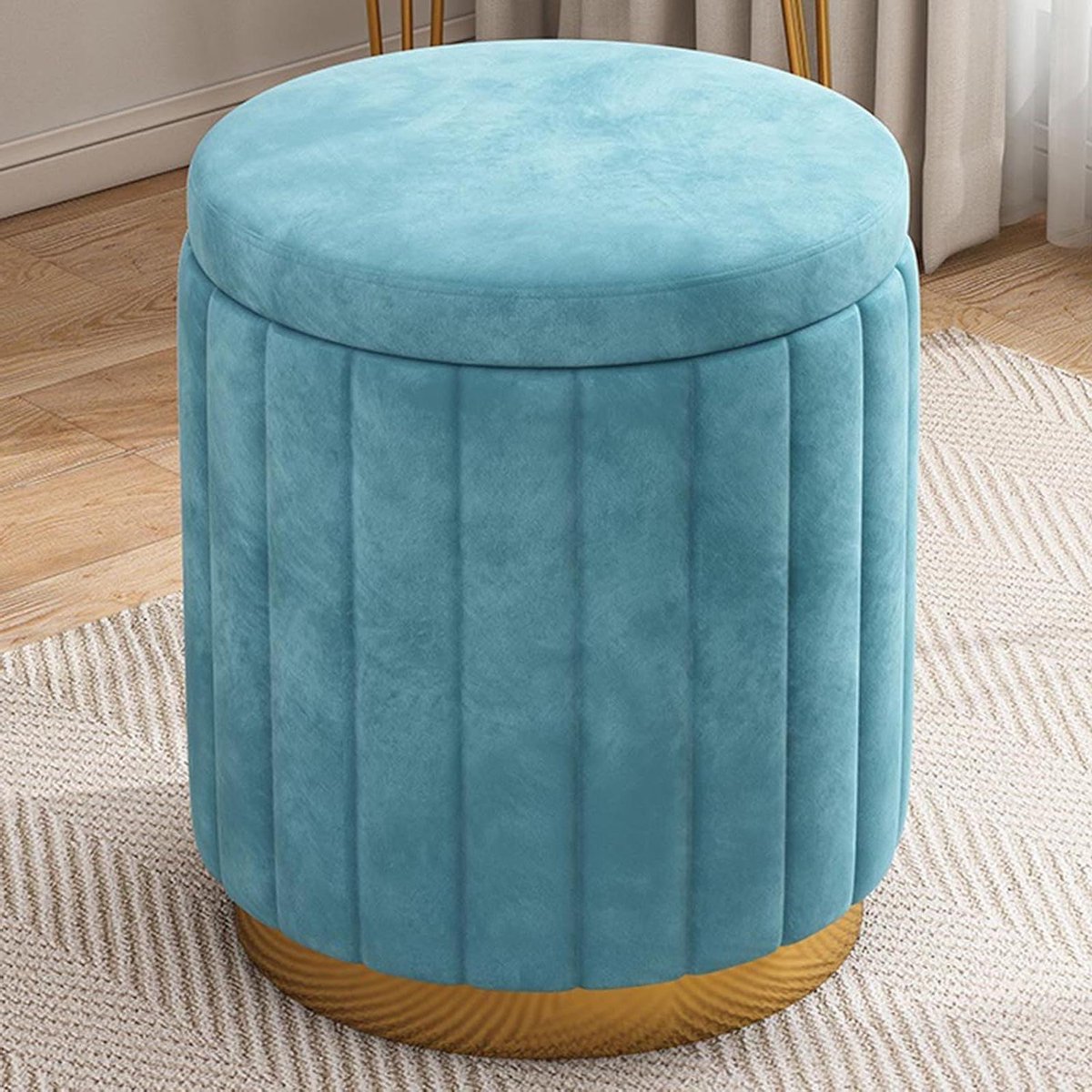 Ronde opbergpoef van fluweel met afneembaar deksel, moderne paddenstoelkruk voor woonkamer, slaapkamer, make-upkamer, voetenbankjes, opbergpoef, kaptafelstoel