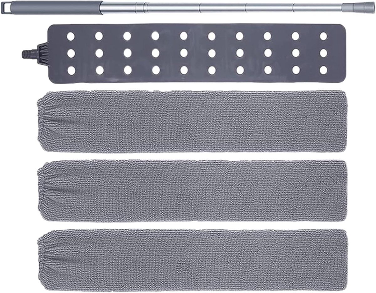 Intrekbare stofbezem, platte microvezel dweil, stofdoek voor tablets, voor thuis, badkamer, buiten, raamgordijnen, muren, vloeren en parket