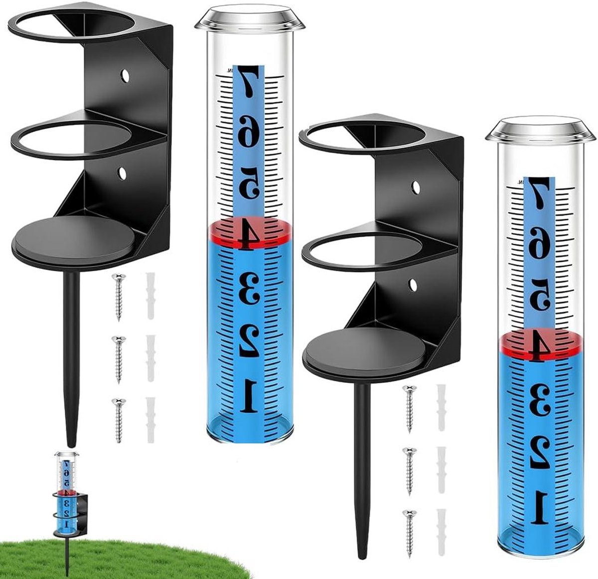 2 set regenmeter voor buiten, nauwkeurige regenmeter voor tuin, dikke buis met grondpen, grote duidelijke cijfers en in hoogte verstelbaar voor tuin, gazon, terras