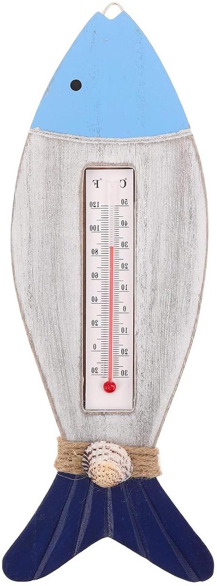 Decoratieve Wandthermometer - Houten Buitenthermometer - Temperatuur Meten - Dubbele Schaalverdeling - 29.5 cm - Multi