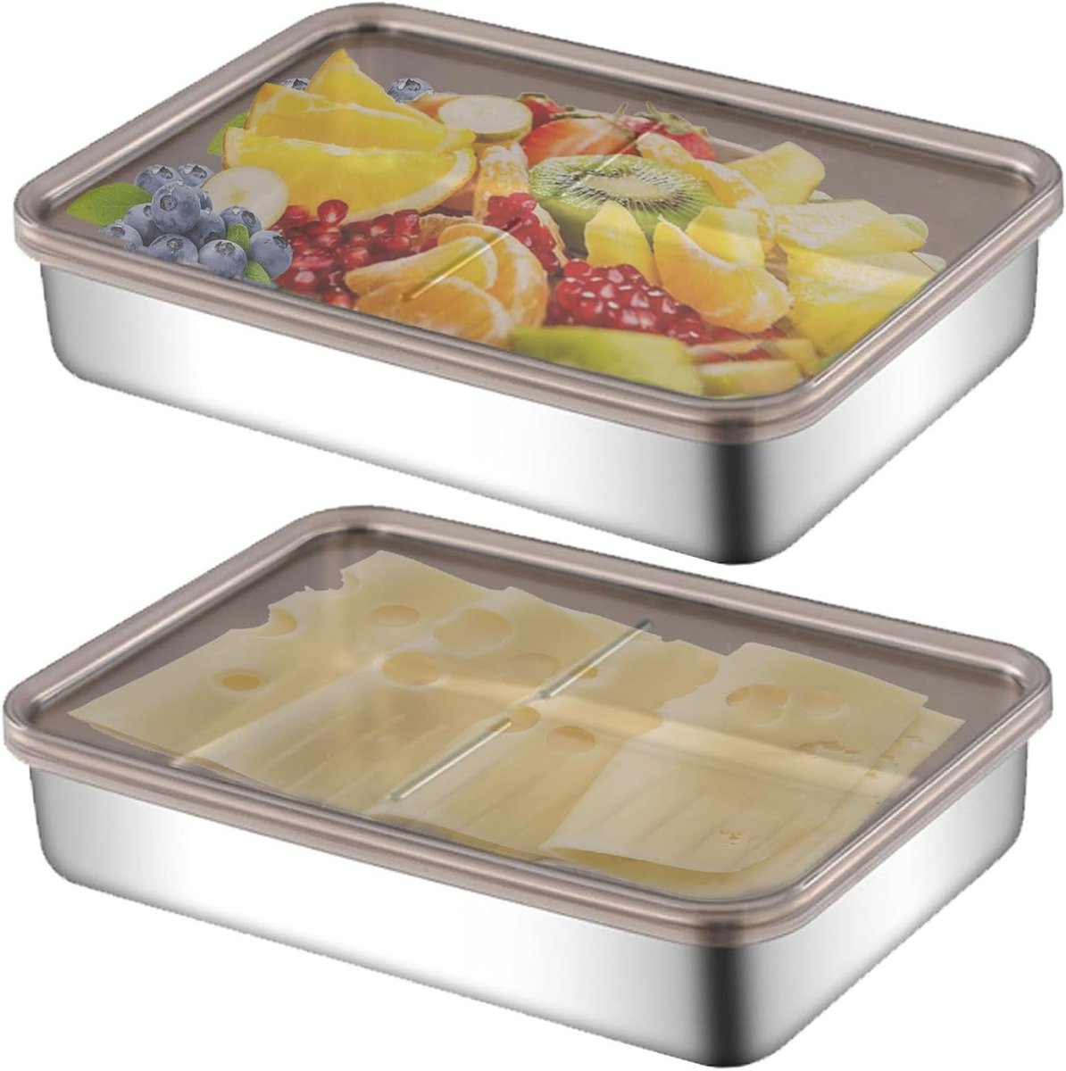 Baconopslagcontainers voor de koelkast - 2 stuks, RVS voedselopslagbox voor vlees, kaas en delicatesse, BPA-vrij en ideaal voor versheid bewaren