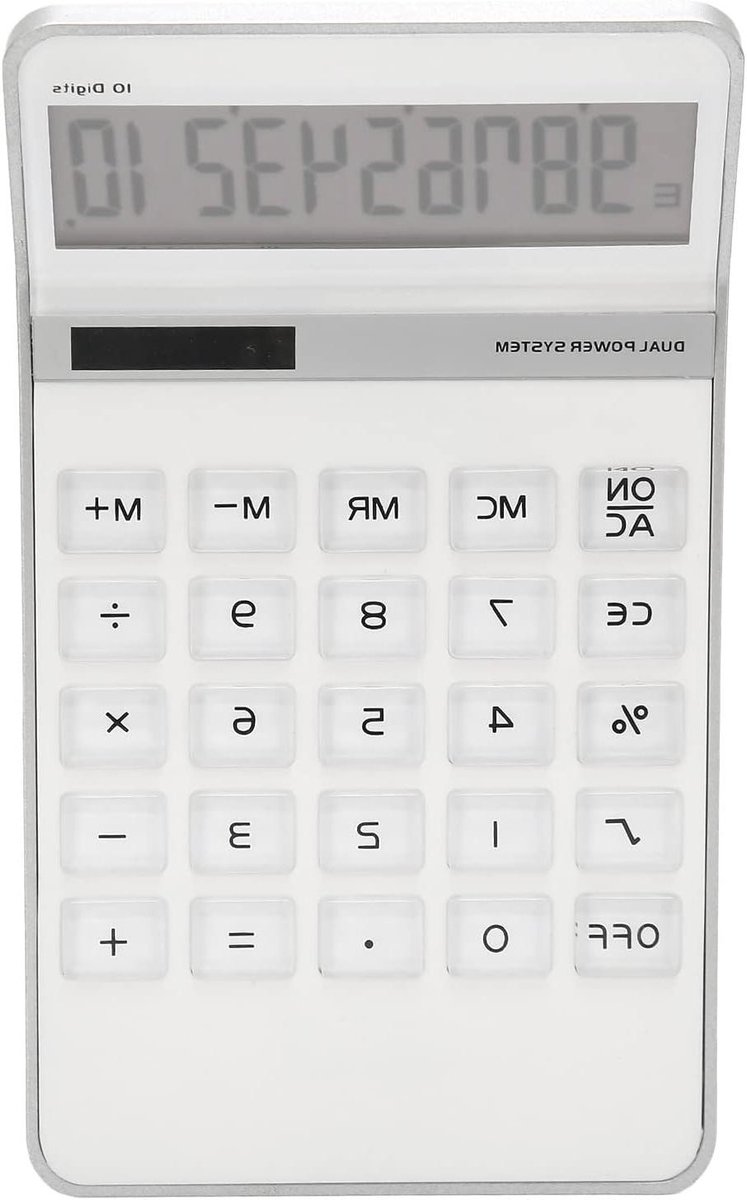 Rekenmachine Grote Toetsen - Kantoorrekenmachine Zonne-energie - Snelle Berekeningen - Transparant Design - 18.4 x 10.2 cm - Wit