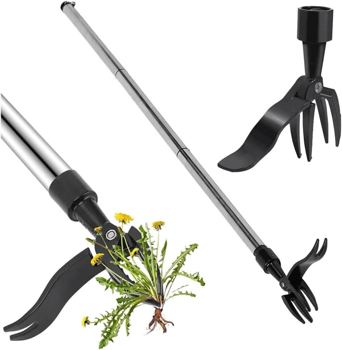 Onkruidsteker met steel - Wiedgereedschap Worteltrekker - Onkruid wieden - Arbeidsbesparend ontwerp - 33 x 16 x 4 cm - Zwart