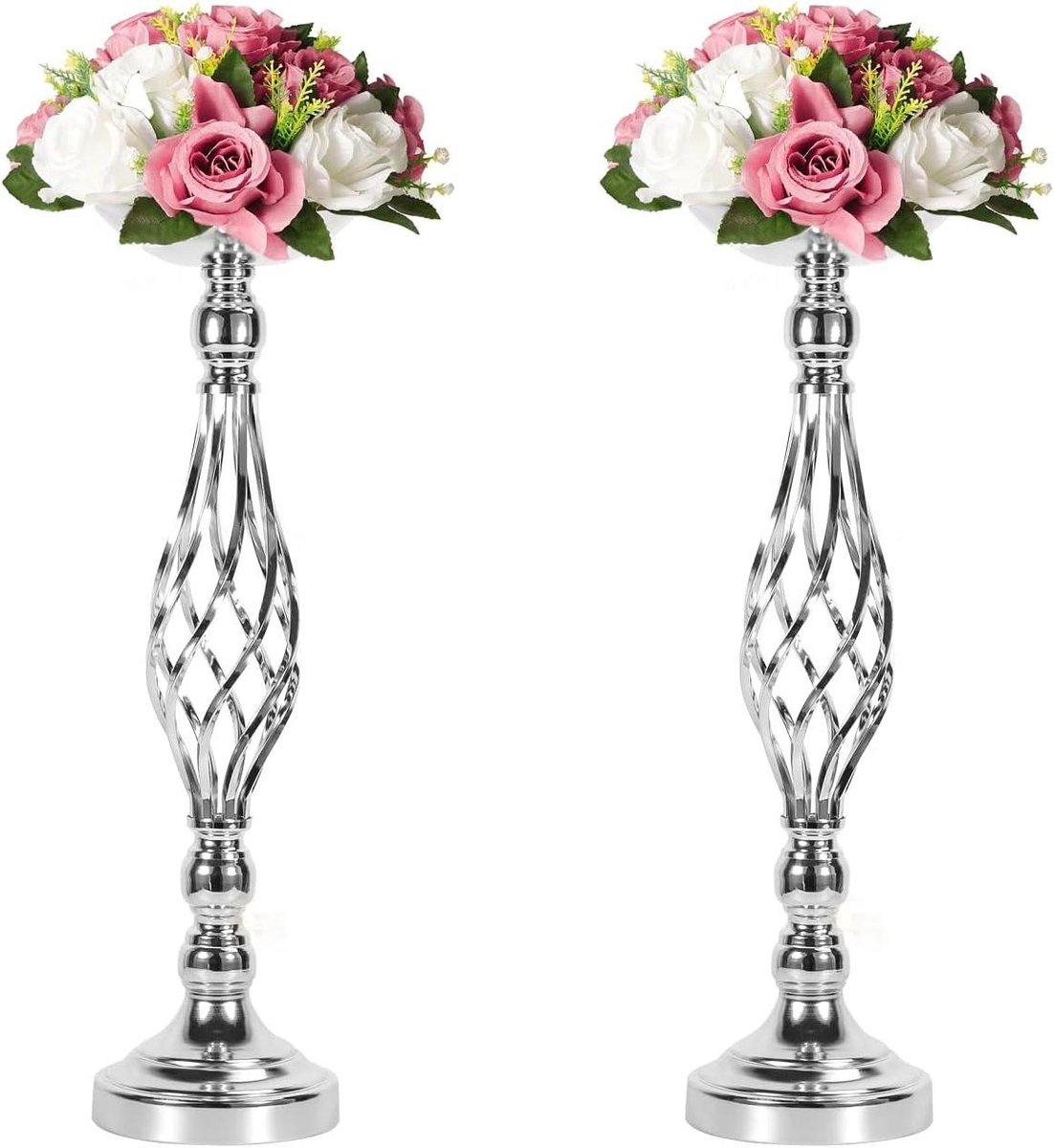 Metalen Kaarsenhouders - Kandelaars Tafelstuk - Bruiloft Decoratie - Afneembaar Ontwerp - 59 cm - Zilver