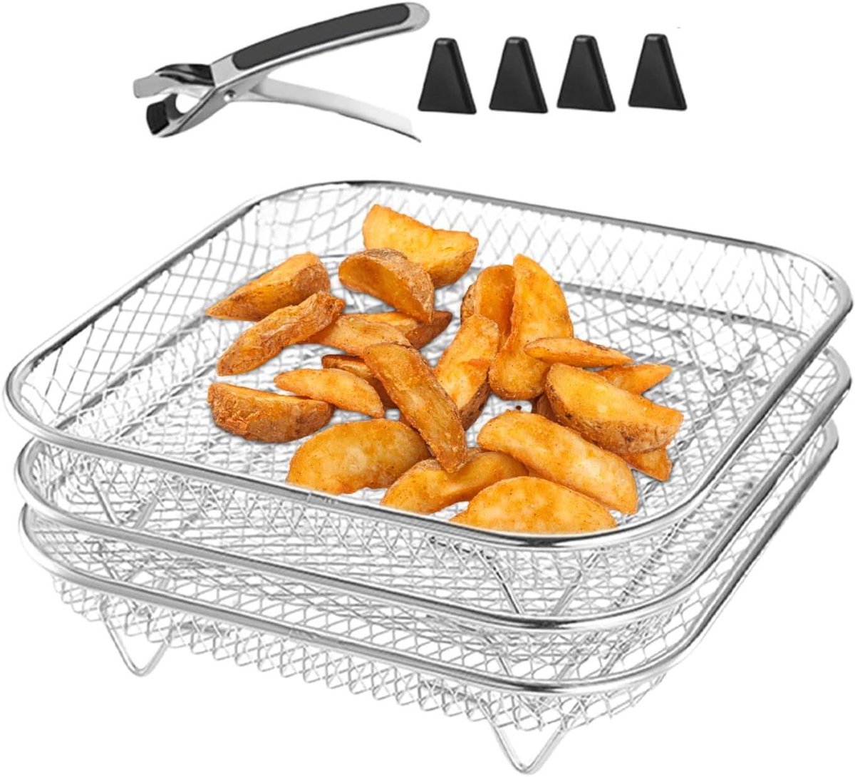 Luchtfriteuse Rooster - Grillmand Stapelbaar - Meer Koken - Roestvrij Staal - 21 cm - Zilver
