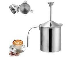 Melkopschuimer Handmatig - 800cc 304RVS - Melkschuimer - Dubbel schuimscherm - Melkkan - Melkklopper- Milk Frother - Handmatige Melkschuimer - Melkschuimmaker - Zonder Stroom - Vaatwasserbestendig - Voor cappuccino/koffie/latte/warme chocolademelk