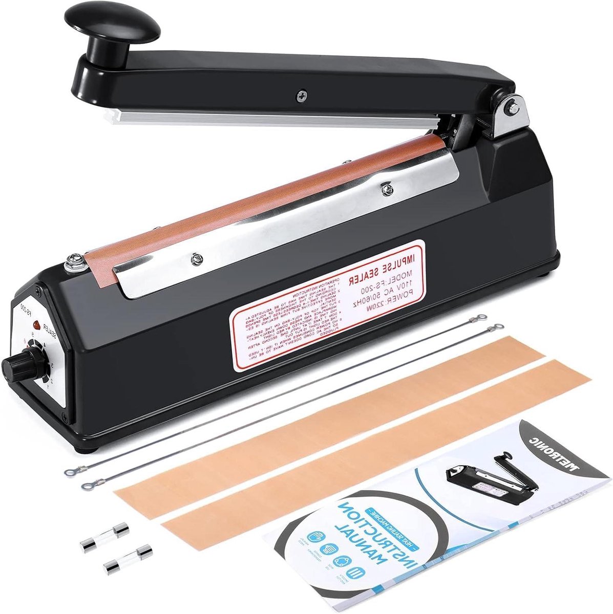 Impuls Sealer - Zakkenverpakker - Verpakken en bewaren - Automatische sluiting - 8 inch - Zwart