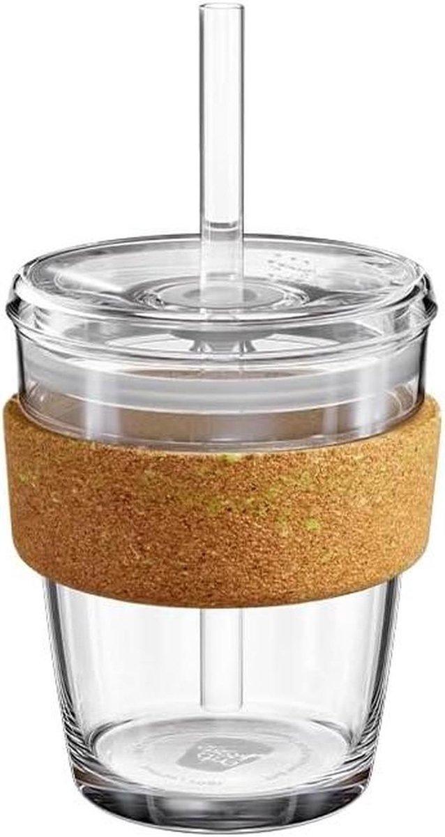 Herbruikbare Koffiekop - Glazen Tumbler - Koude Dranken - Kurkband Isolatie - 340 ml - Transparant