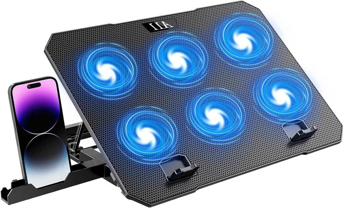 Laptop koelkussen - Laptop ventilator - Voorkom oververhitting - Zes ventilatoren - 35 x 25 cm - Zwart
