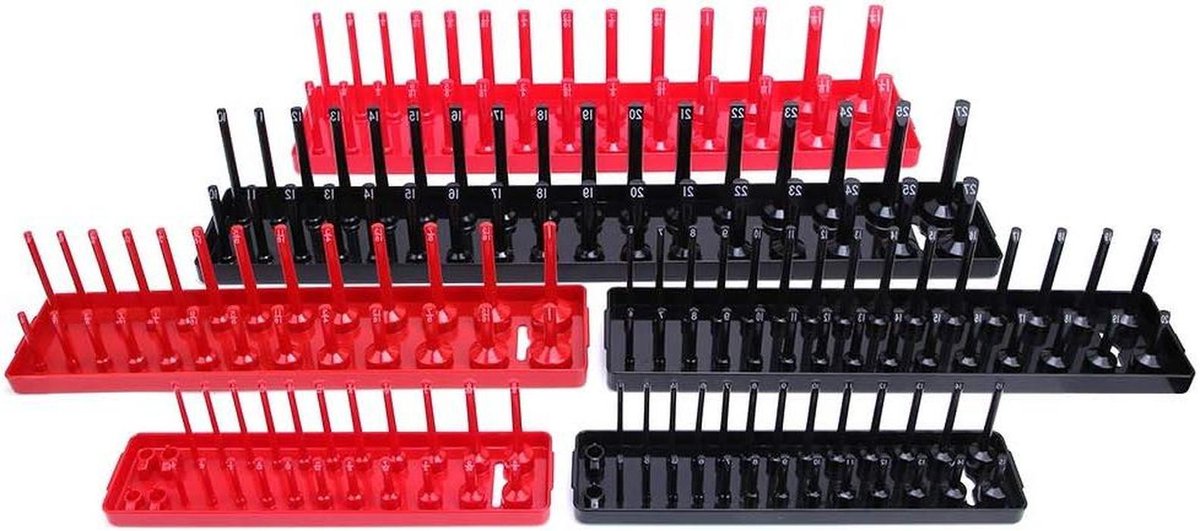 Dop Houder Organizer - Gereedschap Lade - Gereedschap Opbergen - Metrisch Inch Markering - 6 Stuks - Zwart
