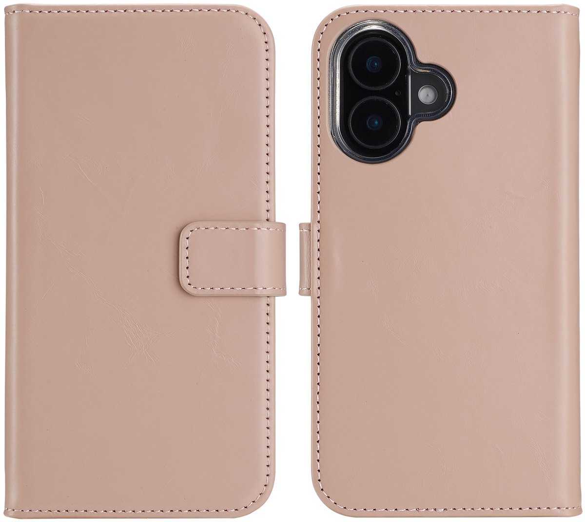 Selencia Hoesje - Geschikt voor Apple iPhone 16 Plus - Echt Lederen Bookcase - Dusty Pink